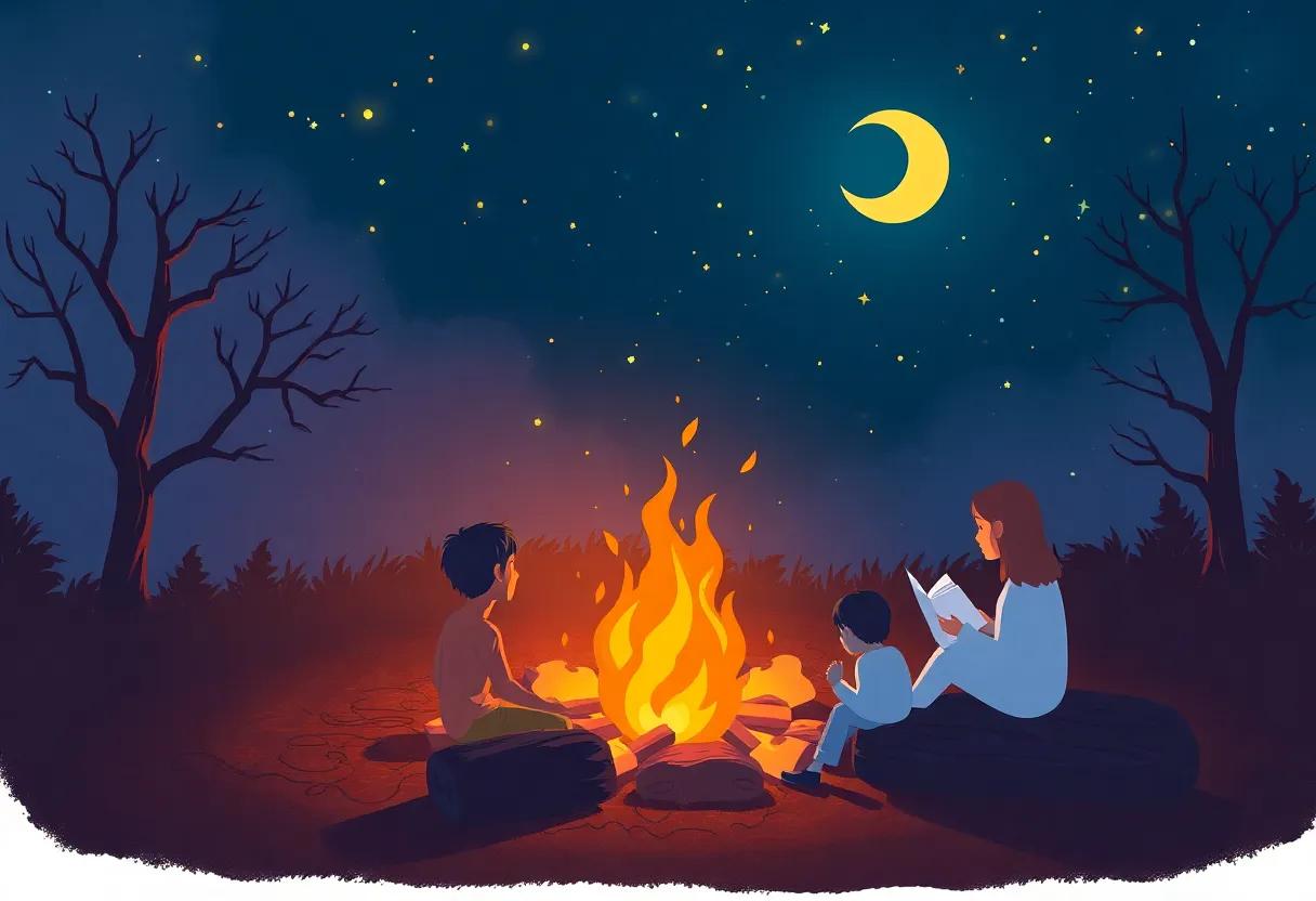 Characters Emerging from the Flickering Flames