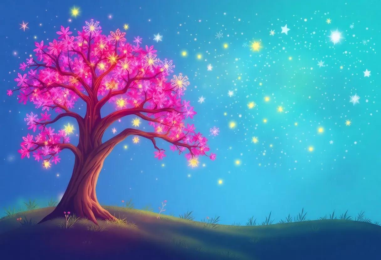 The moment the Tree ​Transforms Into a Rainbow of⁣ Light