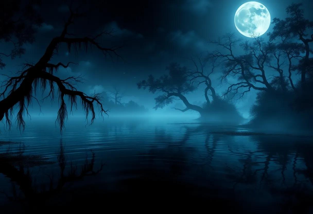 Setting the Enigmatic Scene of Midnight Bayou where Mystery and Romance Intertwine in a Southern Gothic Atmosphere