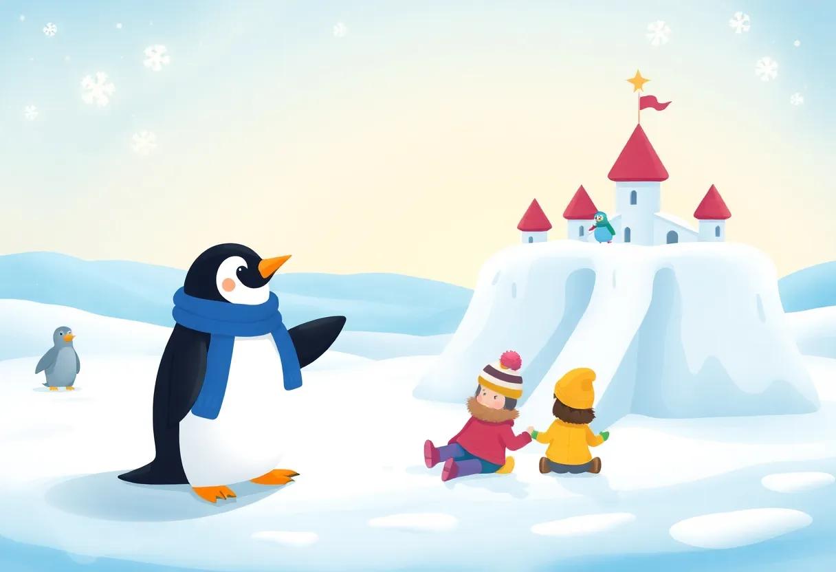 Children Building Playful Snow Castles and Ice Slides