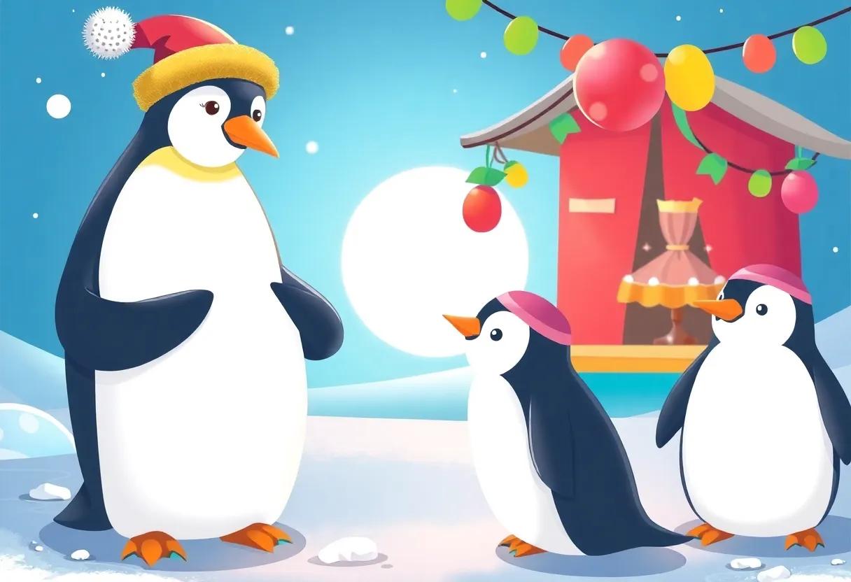 Penguin Preparations and Colorful Festival Decorations