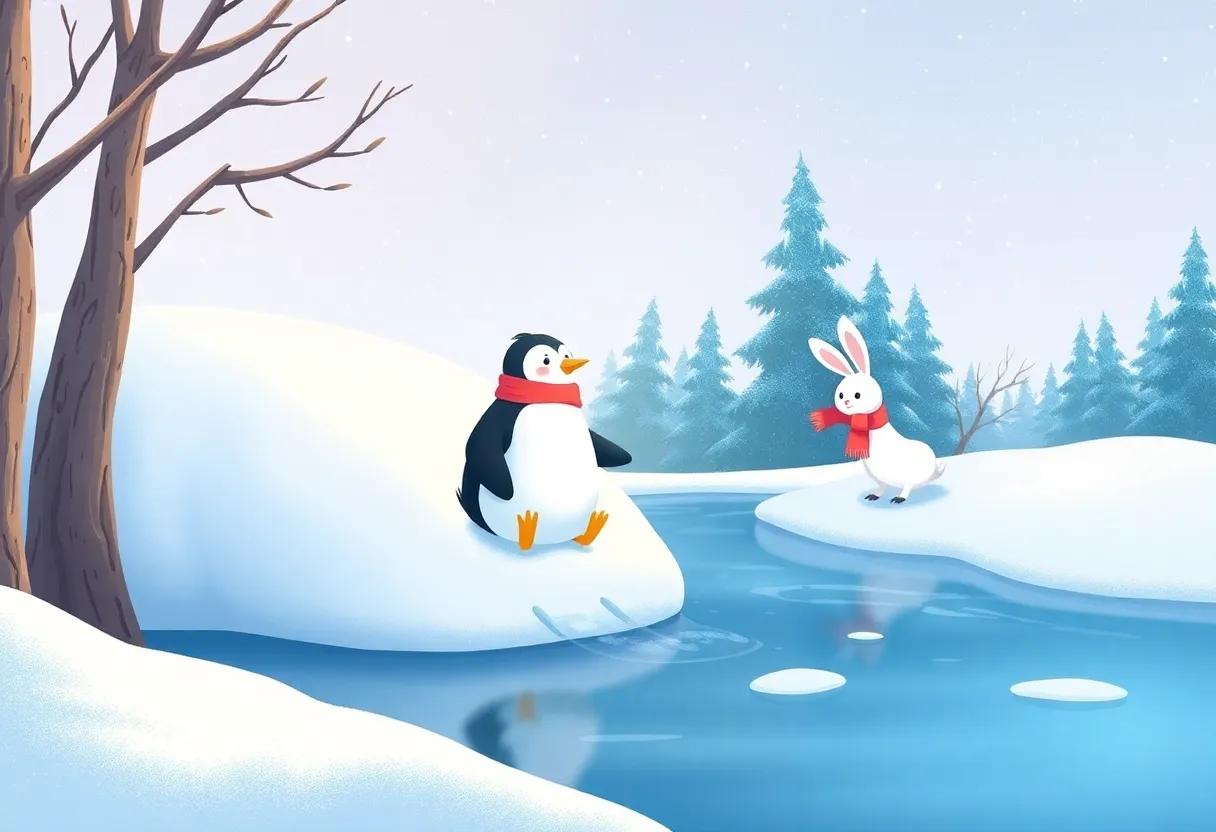 Meeting Frosty‌ the Snow Hare by the Frozen Pond
