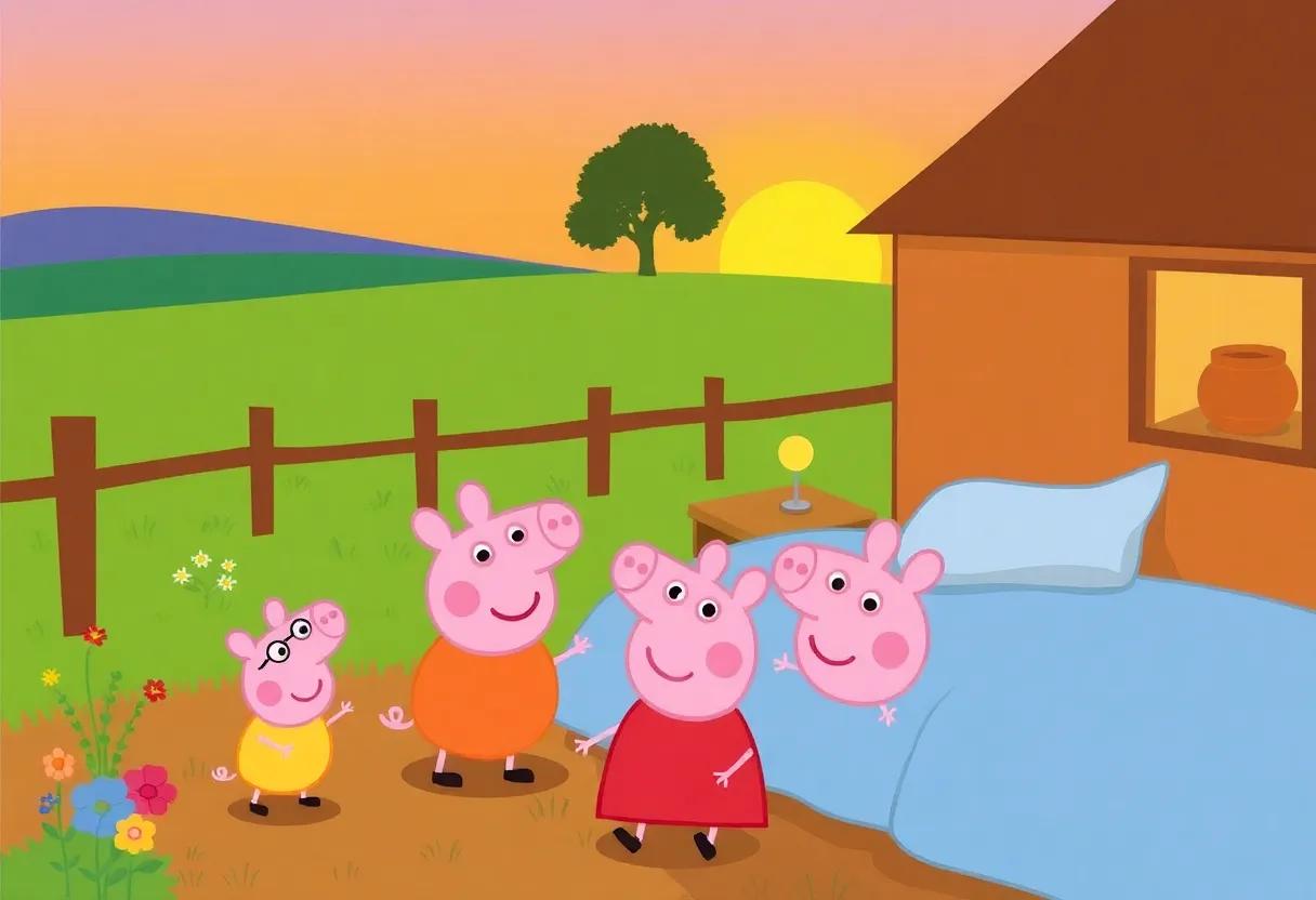 Pippa Pig's‍ Cozy Farmyard Home Under the setting Sun