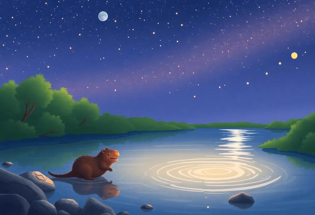 The Sparkling Riverbank Under a Twilight Sky