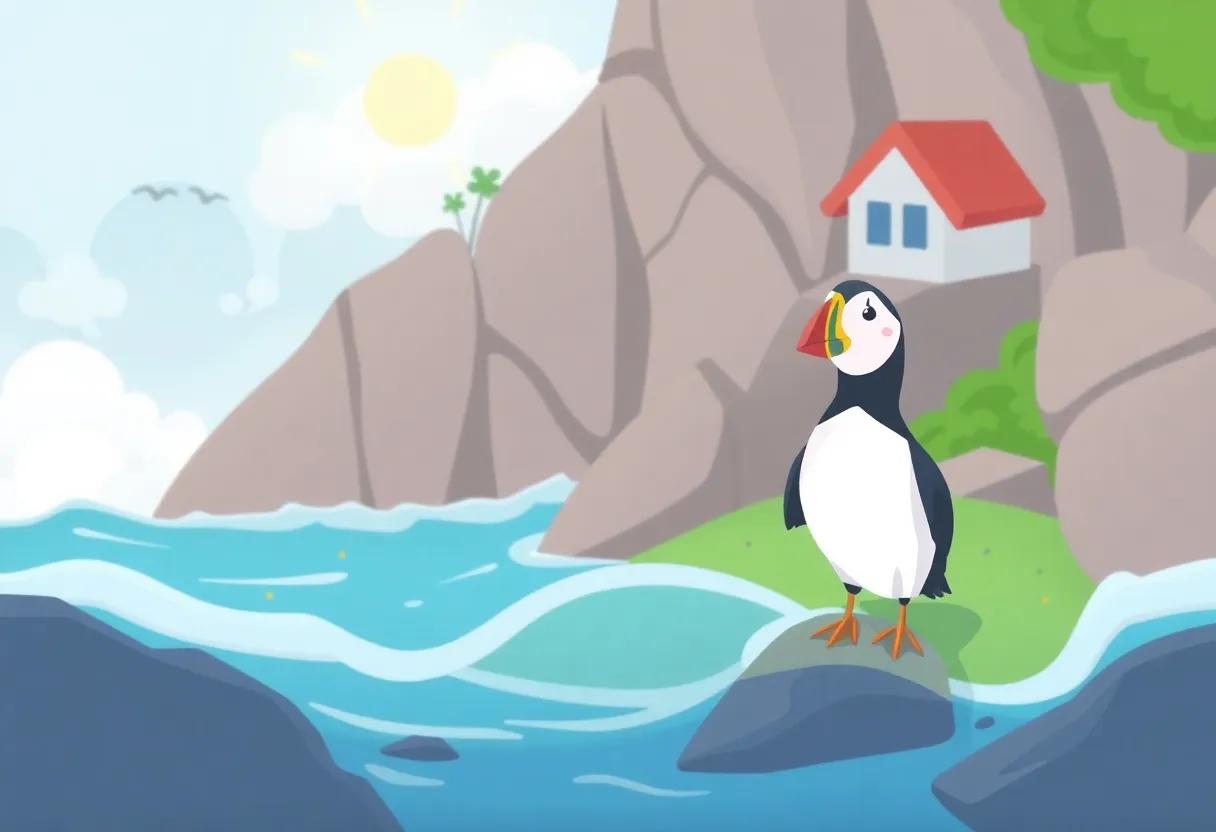 The Puffin's Colorful Home on the rocky shore