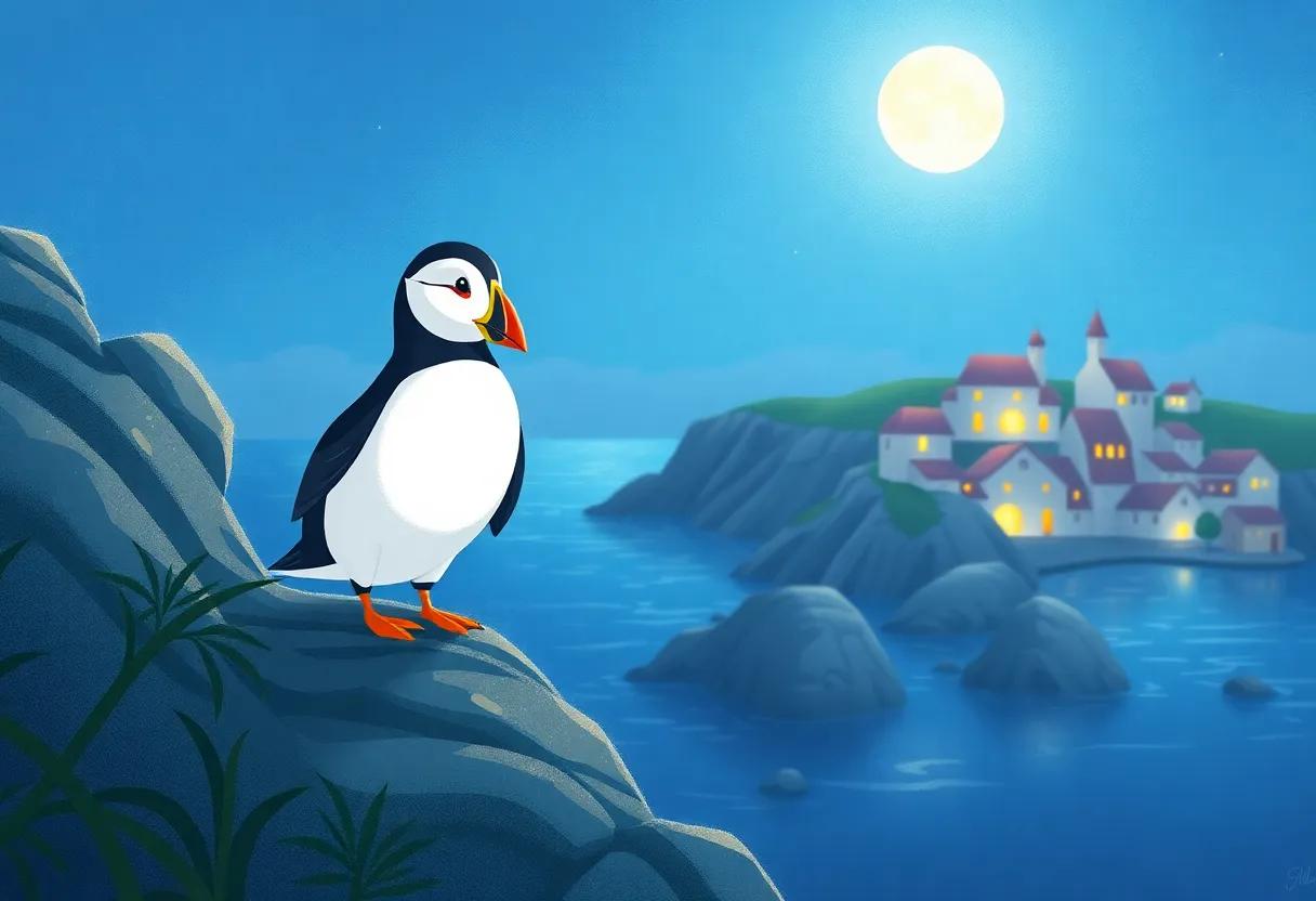 Soft Moonlight Illuminates the Sleeping Seaside Village
