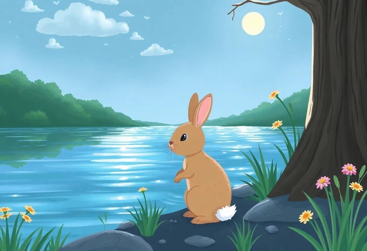The curious Rabbit peeking at the Shimmering Lake