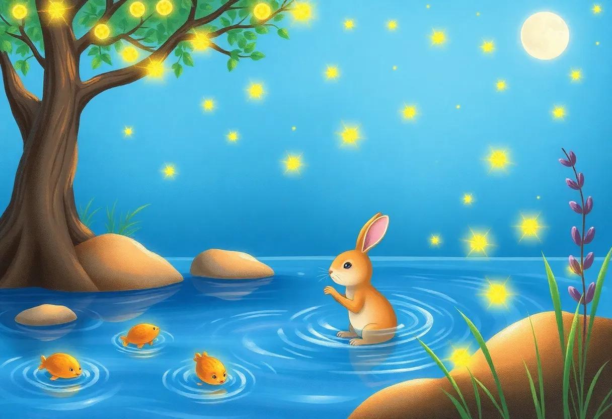 Ripples Dancing Like Fireflies Around a Playful Rabbit