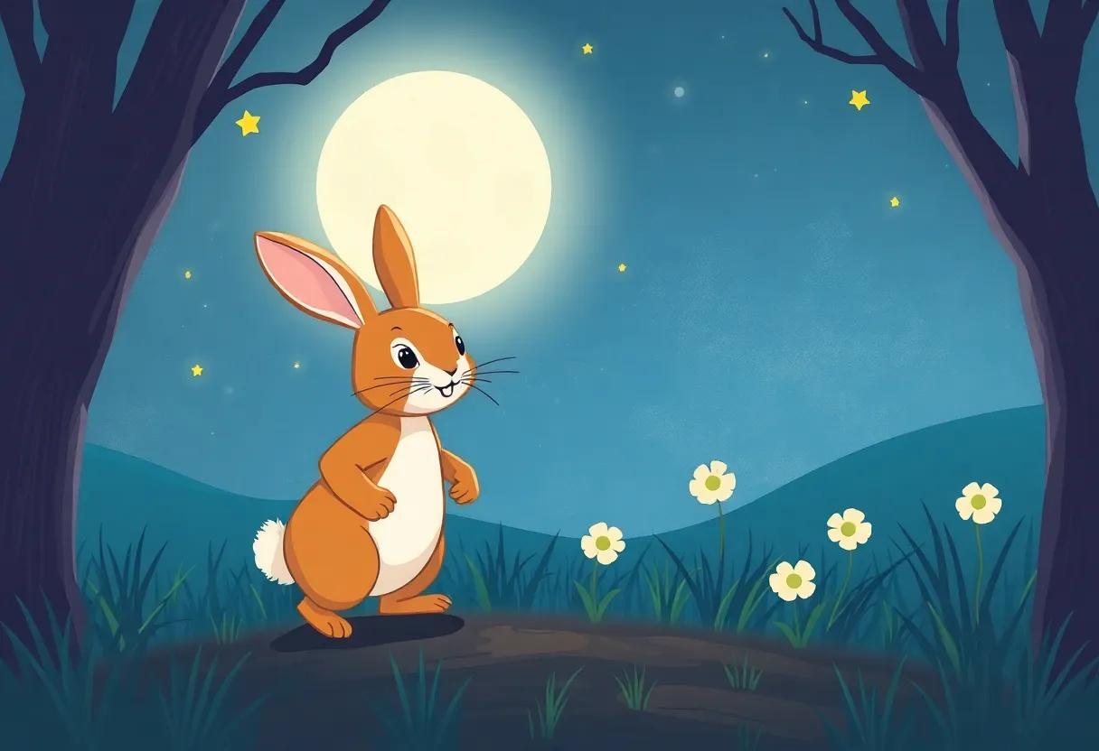 Rusty Rabbit Steps into the Moonlit Meadow