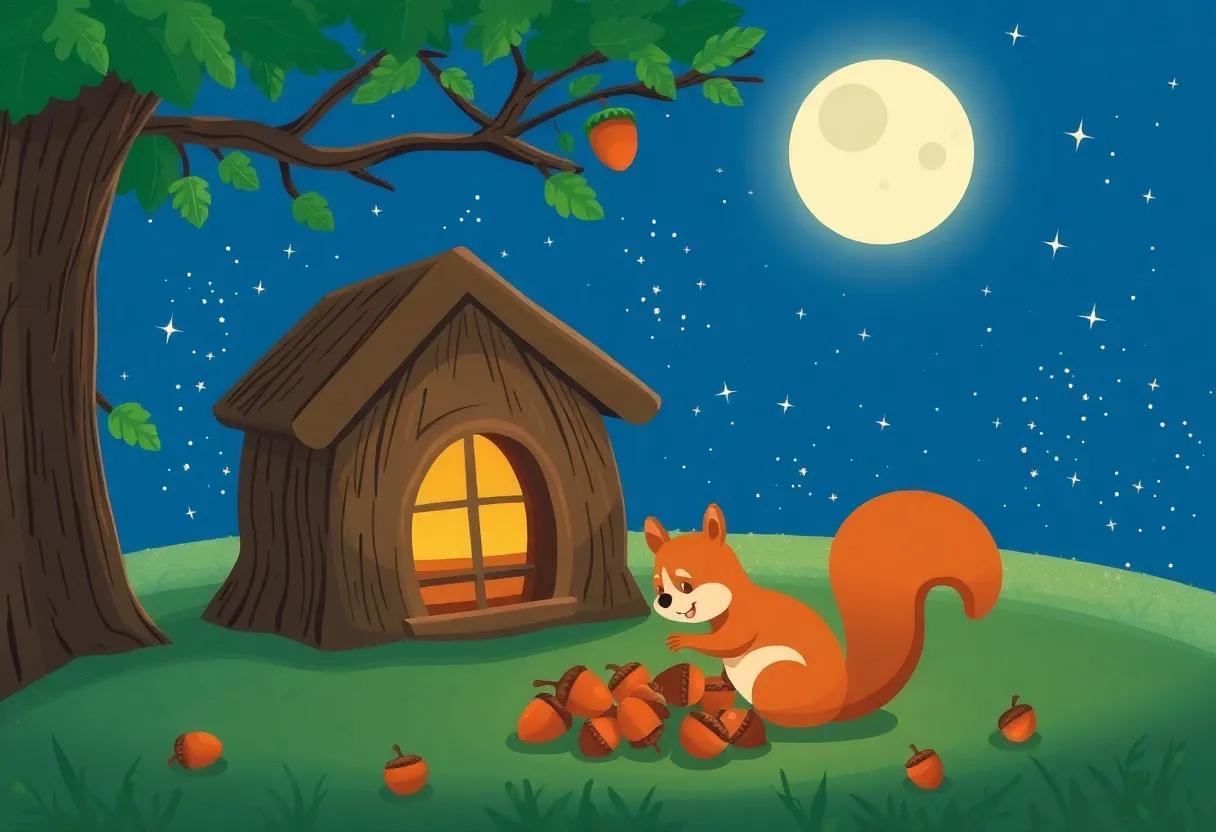 Collecting Sparkling Acorns Underneath the Moonlight
