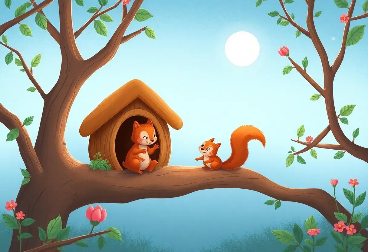 Sally ‌Squirrel's Secret hideaway Nestled Among Gentle Branches