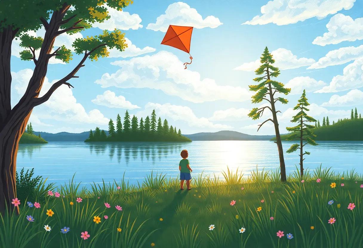 Gliding Past Shimmering Lakes and Tall Trees