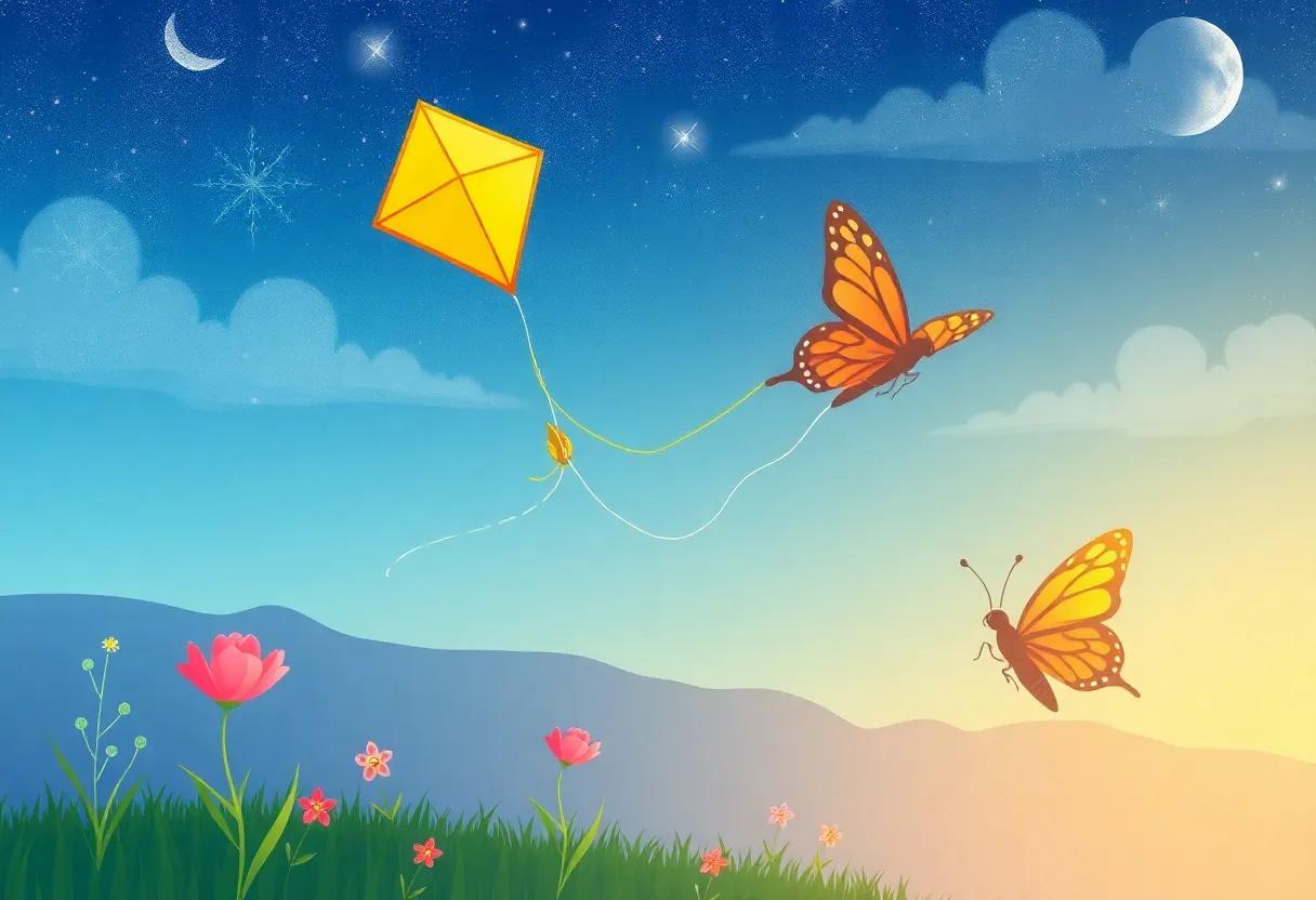 The Kite's Magical Meeting with a Curious Butterfly