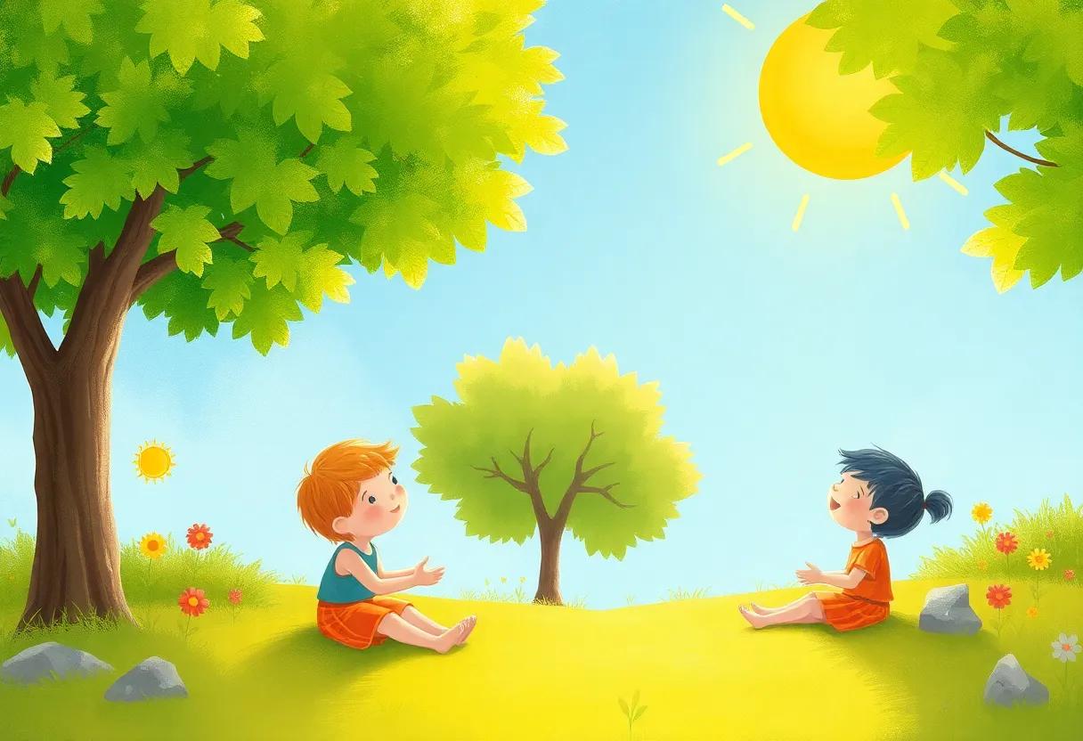 Children Playing Under the Sun's Gentle Embrace