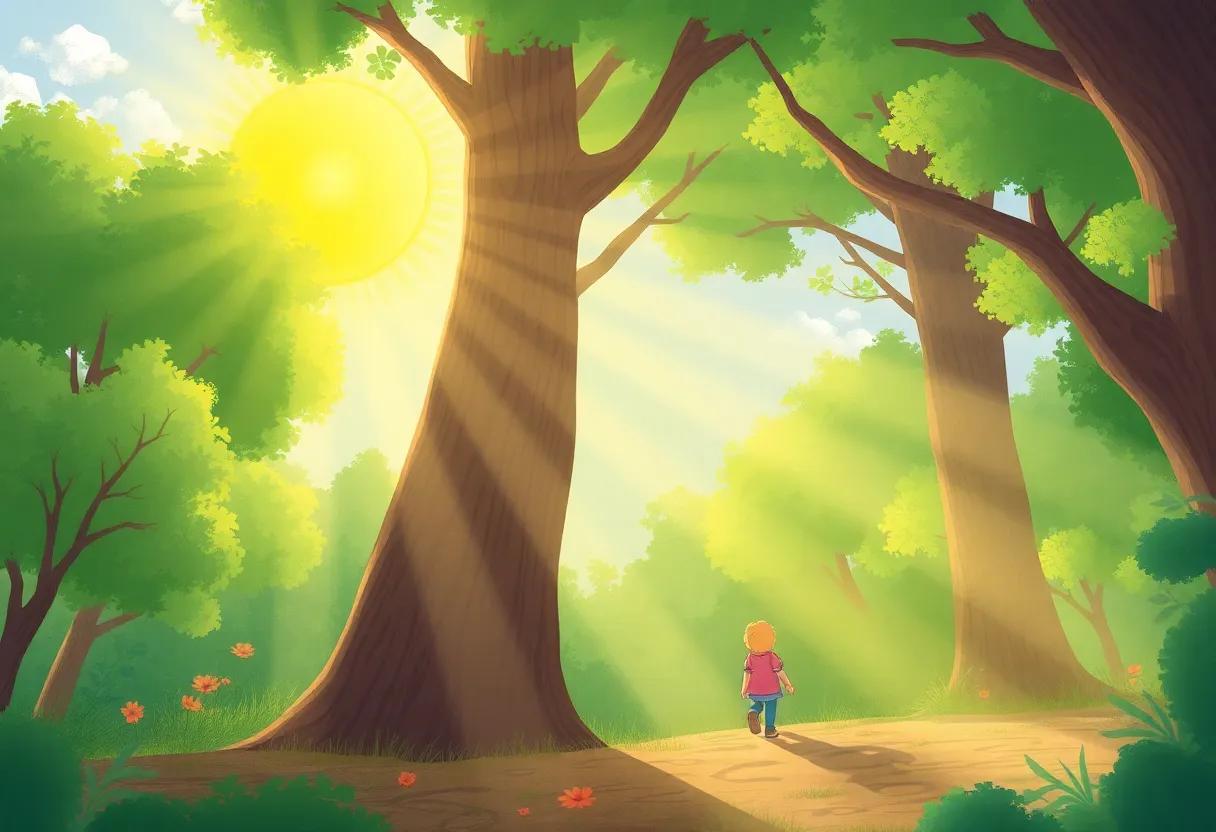 Friendly Sunbeams Dancing Through the Tall Trees