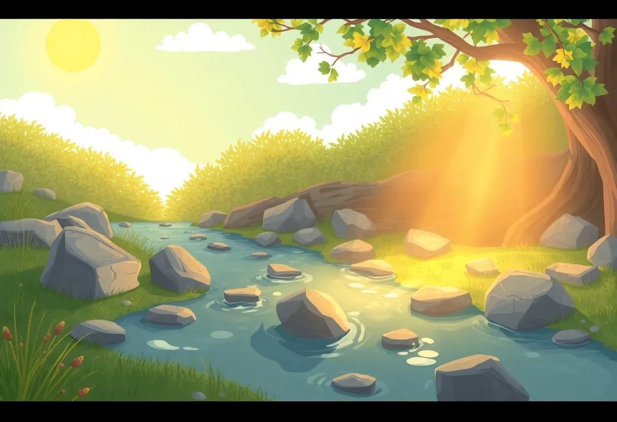 Sunlight Weaving Magic Over streams and stones