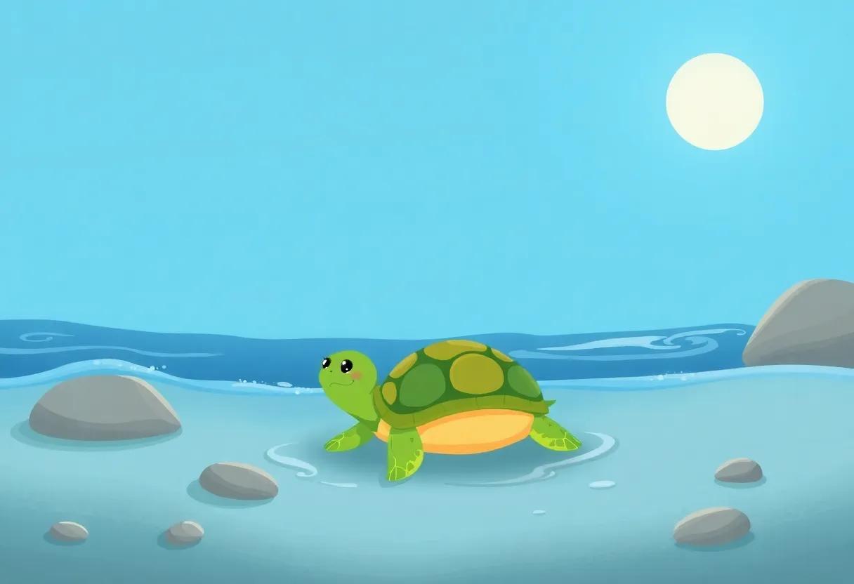 The Tiny Turtle's⁣ Quiet Evening Stroll Along the Shore