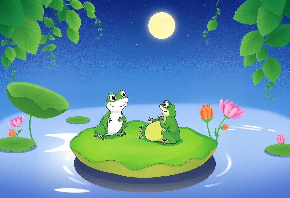 Tommy​ Toad⁢ Settling‍ on the Moonlit Lily Pad