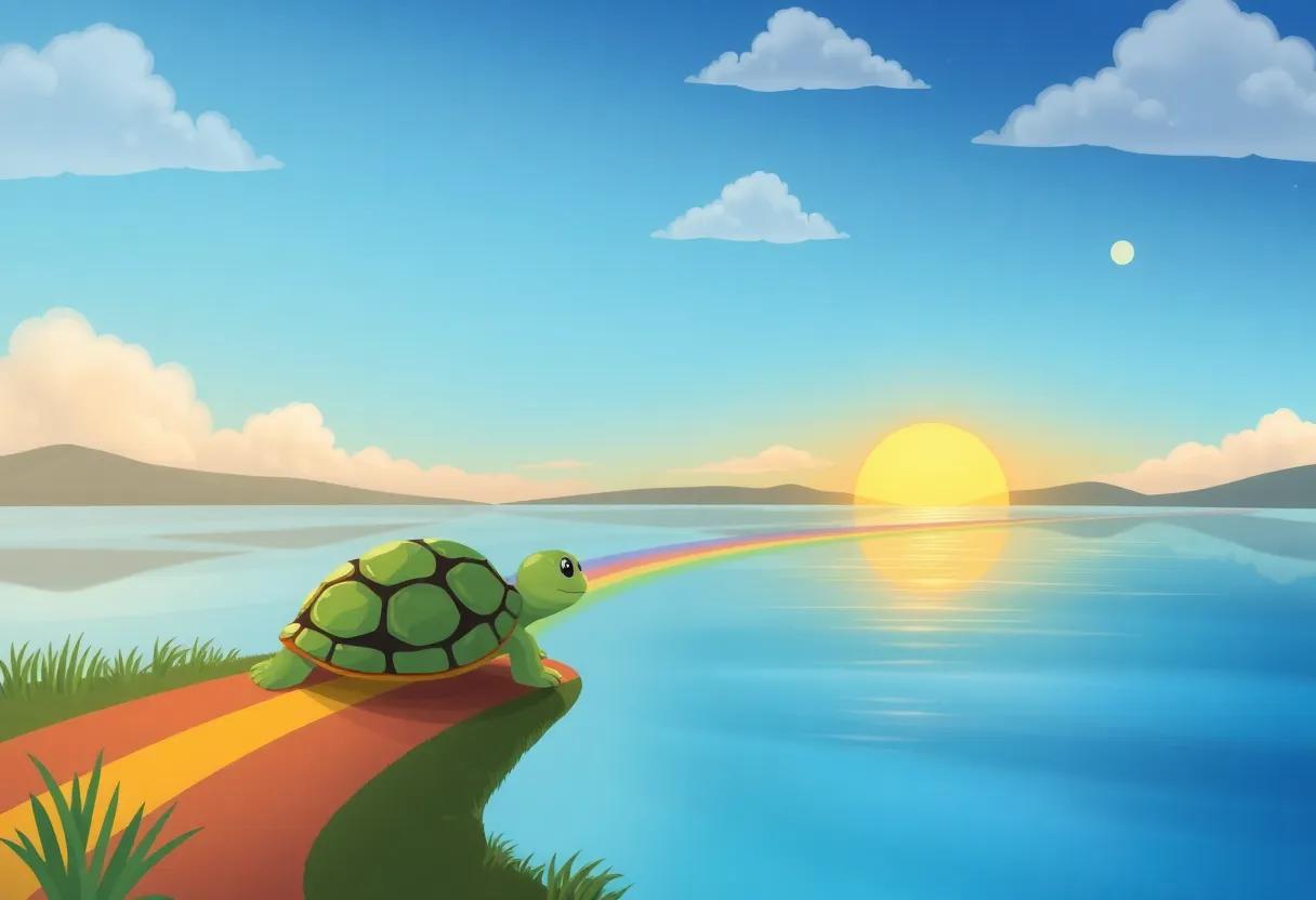 The Turtle Awakens at Dawn by the Crystal Lake