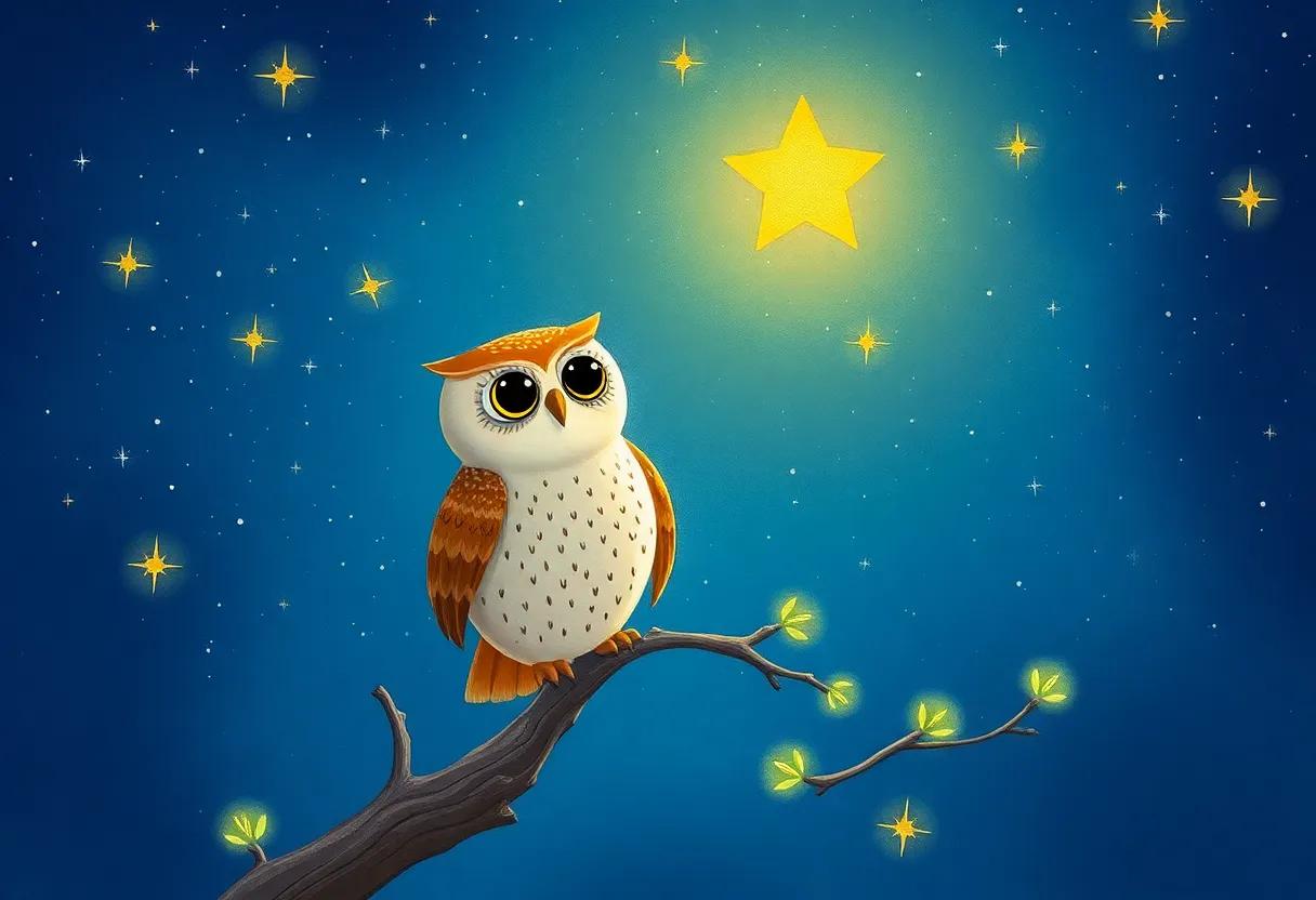 The Wise Owl Perched Beneath the Glittering Stars
