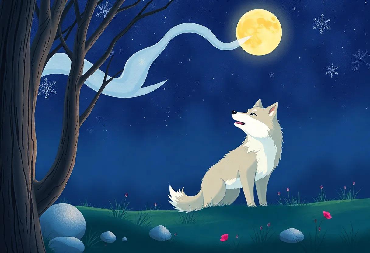The Curious Wolf Drawn by the Night's Soft ‍Voice
