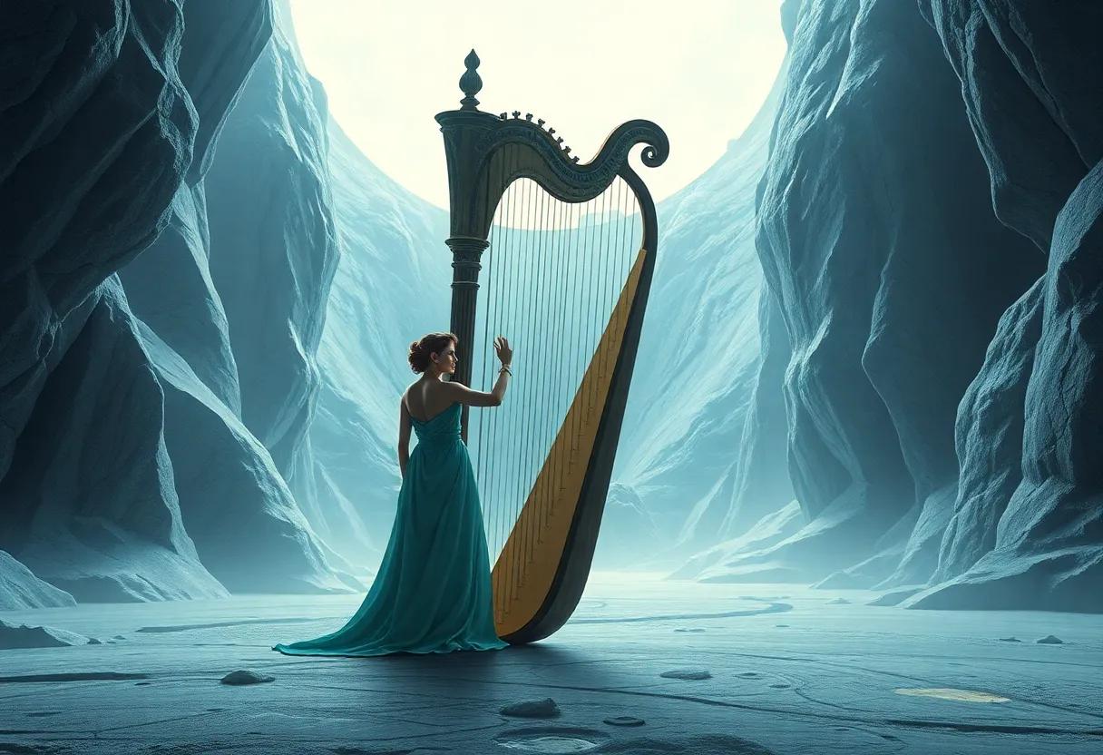 Character studies of the harp community highlighting mentorship rivalry and the intimate craft of composition and performance under pressure