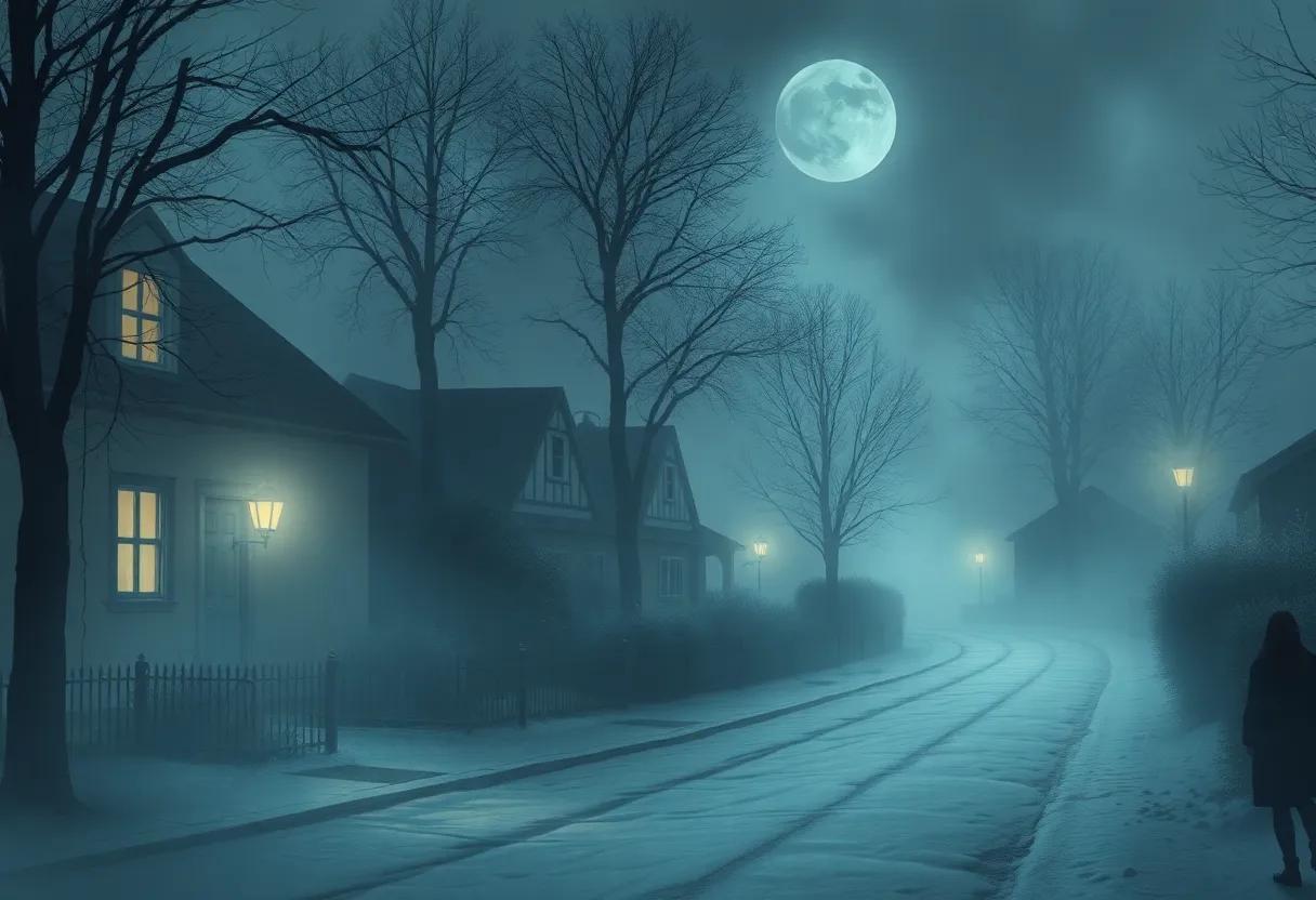 Use of setting as character with fogged streets creaking houses and subtle supernatural suggestions that never fully explain themselves