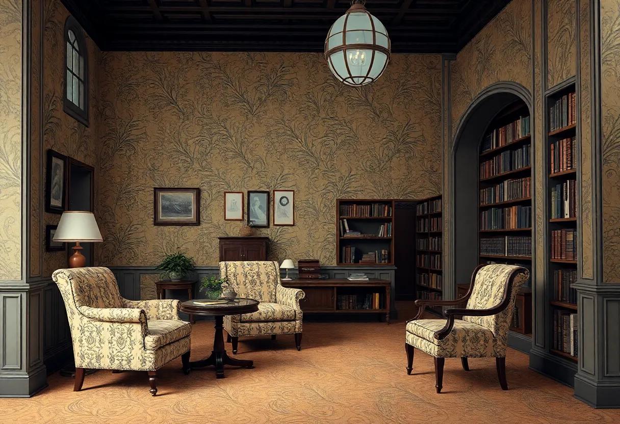 Period details from floral wallpaper to tweed coats that color the mystery scene