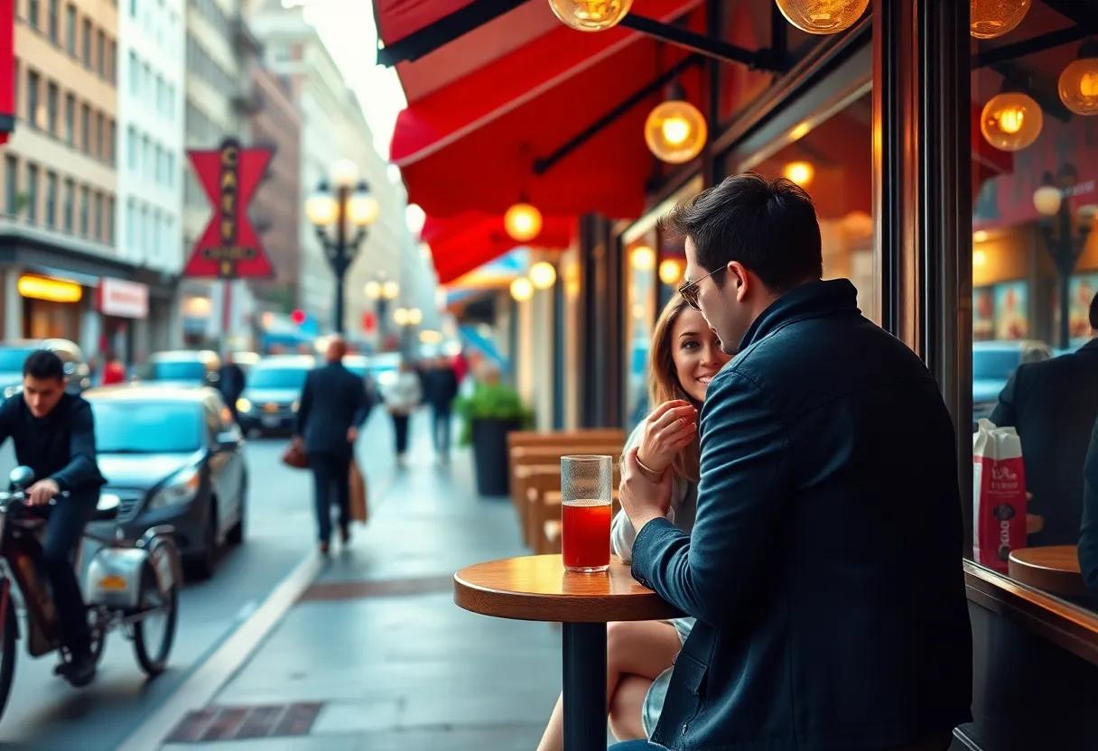 Meet cute that unfolds like a warm coffee shop moment in a bustling city street
