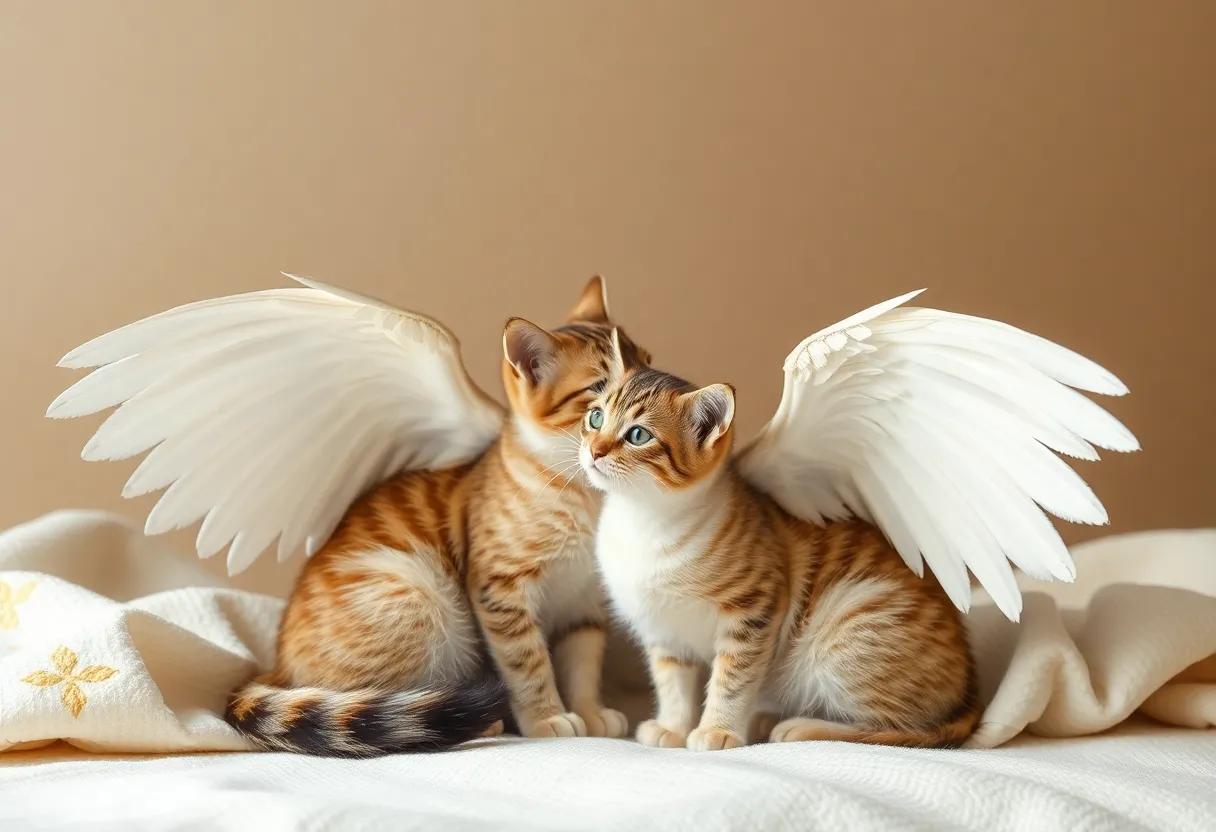 Warm friendship ⁣between shy​ winged cat⁤ siblings and the comfort of home