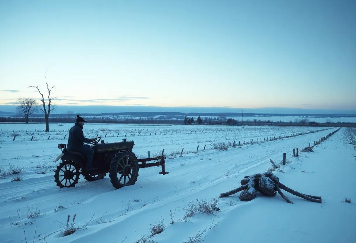 Rural superstition and community rituals sketched against long winter horizons