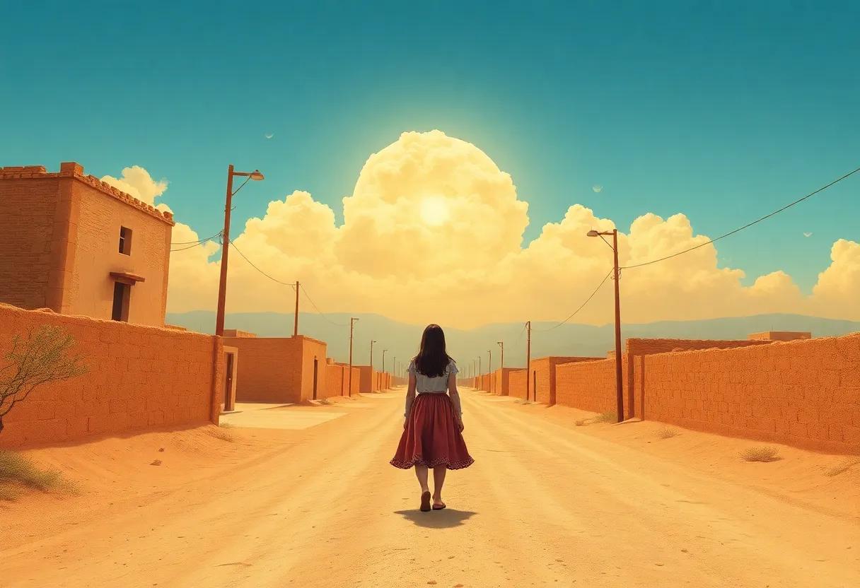 Sunbaked streets and⁣ endless horizons where a⁤ young girl wanders under strange skies
