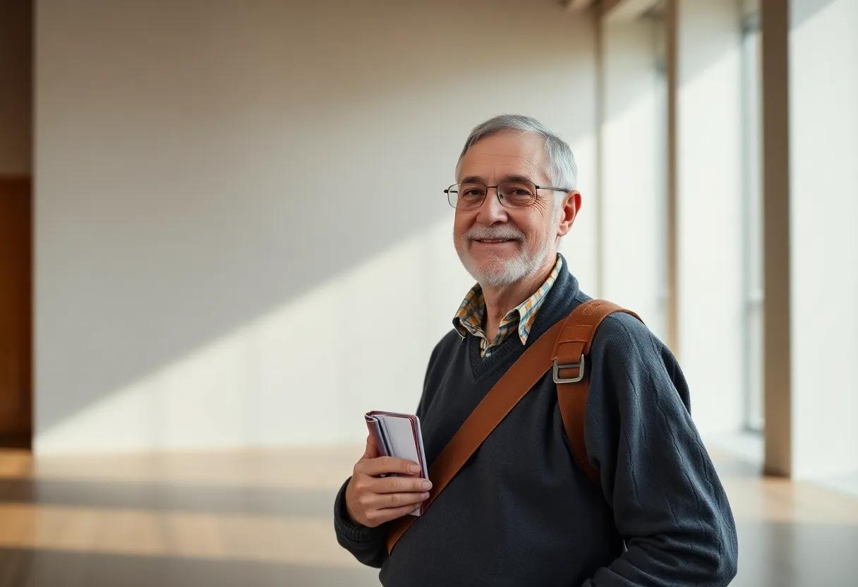 Jan Terlouw portrayed ​as a thoughtful elder‌ with a ‌satchel of‍ books ⁣and gentle smile
