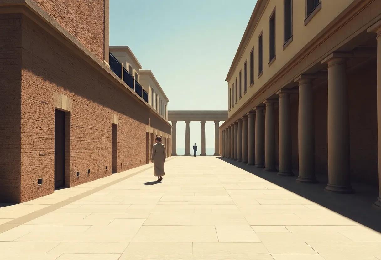 Characters who carry secrets and scars walking sunlit Roman streets and shadowed cloisters