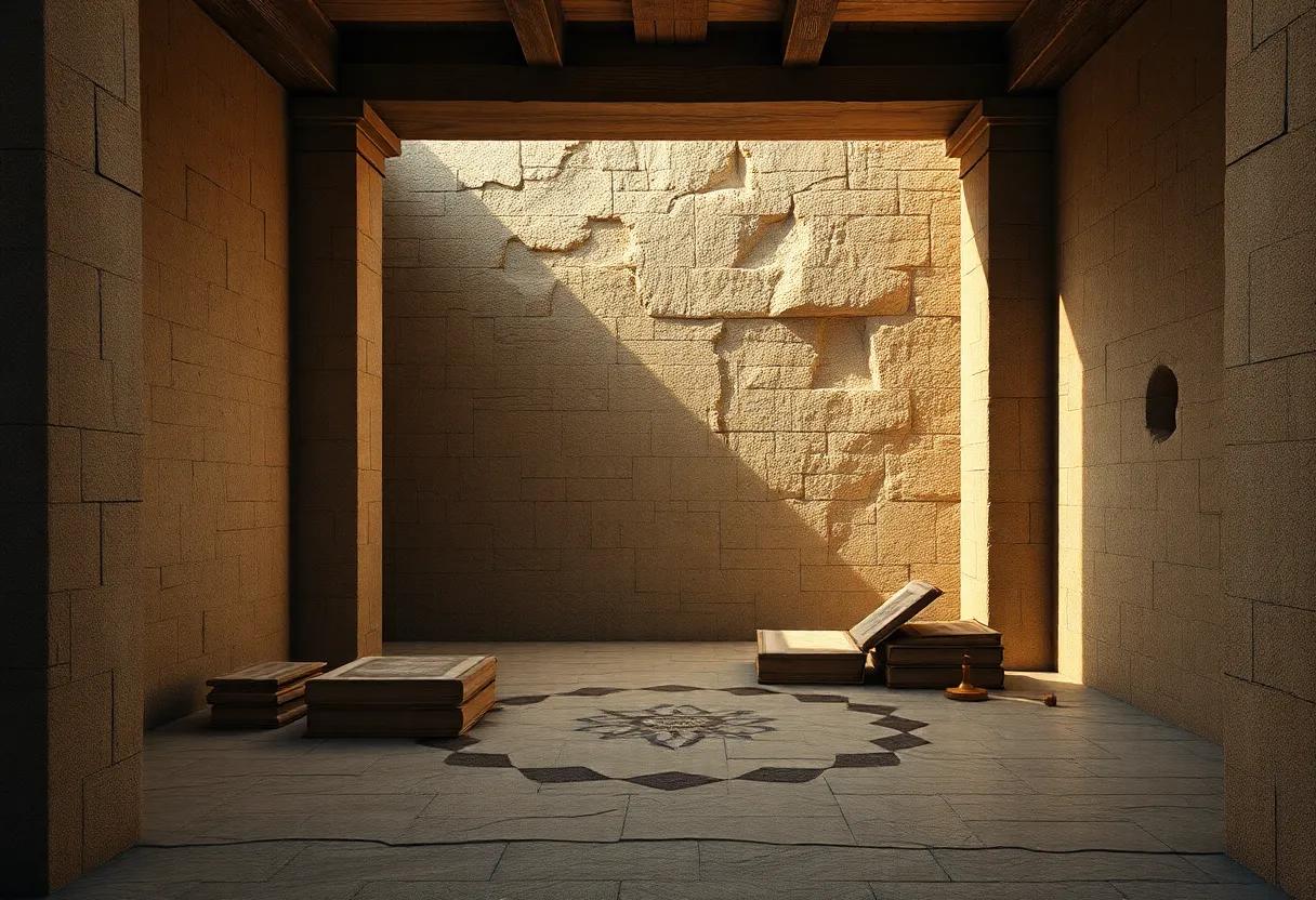 Historical detail woven with suspense creating sun faded manuscripts and weathered stone textures