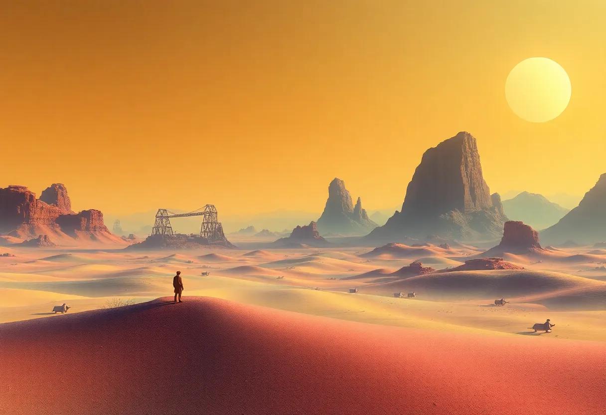 A mix of headlong adventure and slow mysterious unraveling under a hot alien sun