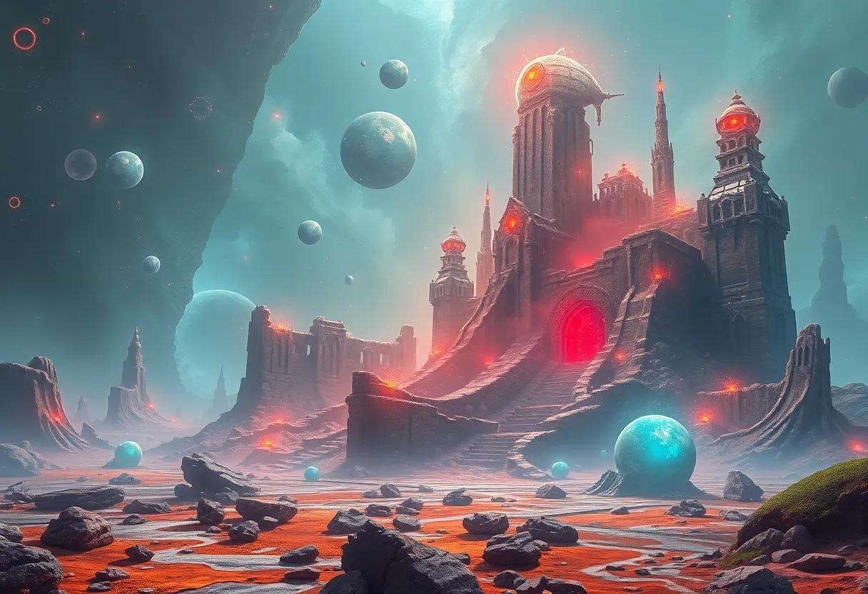 Tentacled city ruins and shimmering psychic nodes that hint at lost civilizations