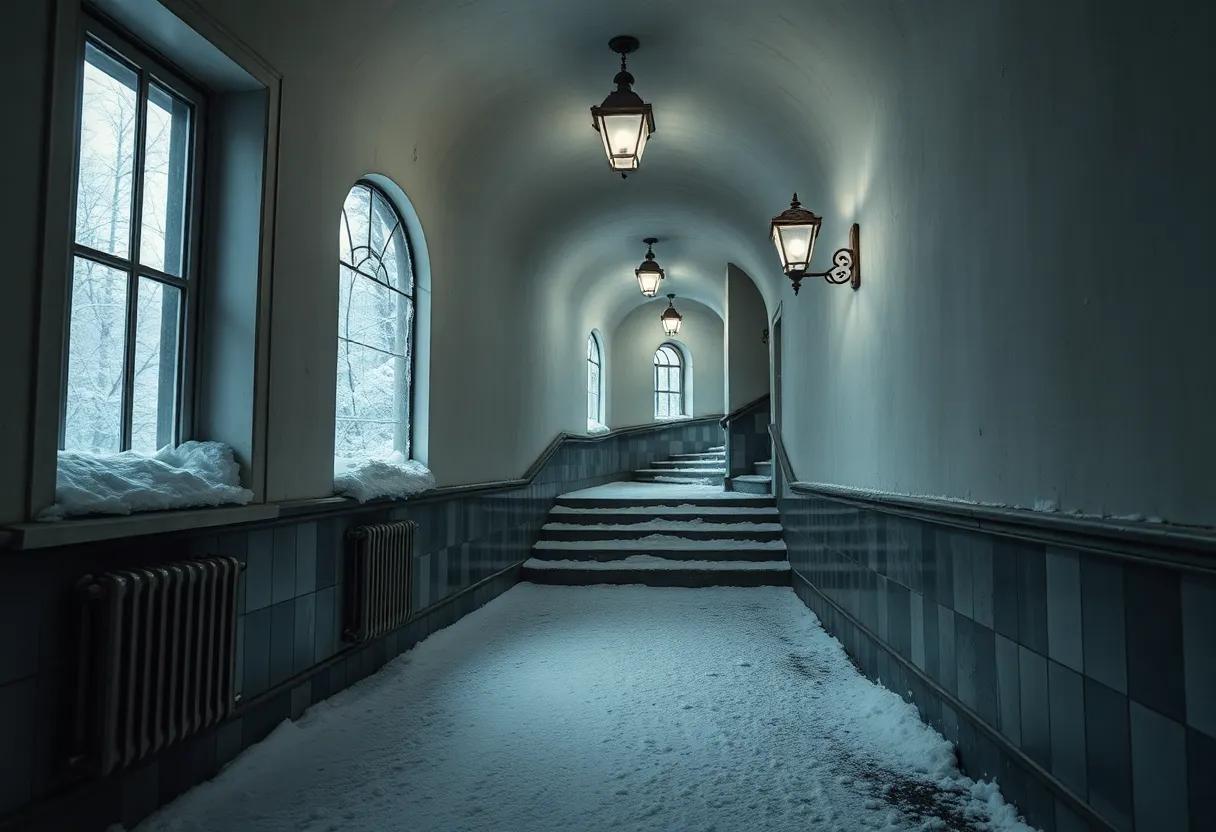 The physical ⁤atmosphere of petersburg ​with frost covered⁤ windows narrow stairwells and ​lamps