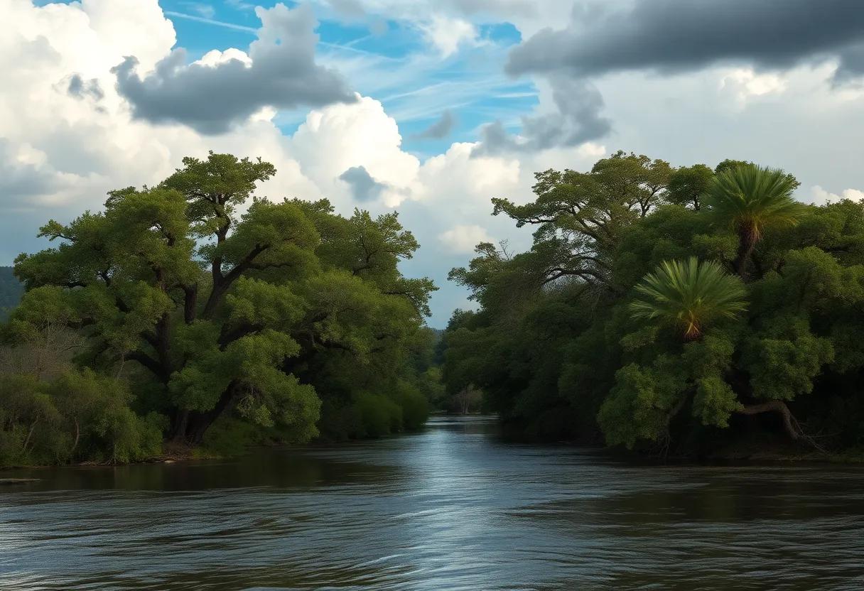 Nature as character⁤ with the mythical raintree river looming oaks and storm clouds