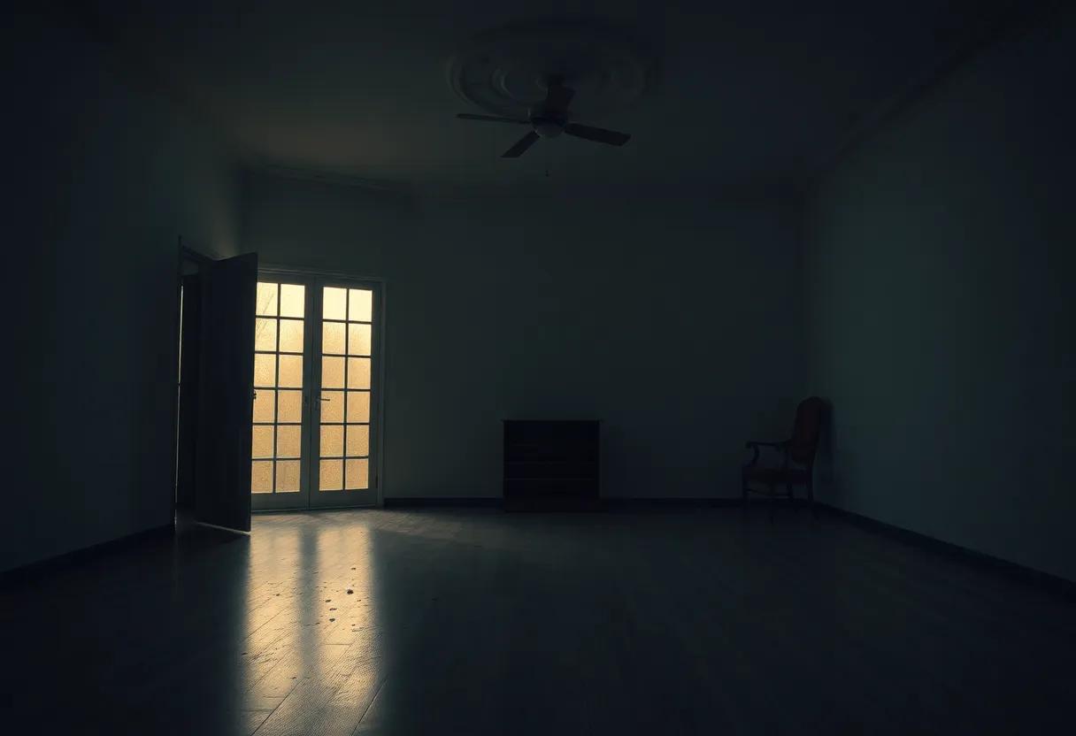 Atmosphere and setting that feel lived in an empty house at dusk with dust motes