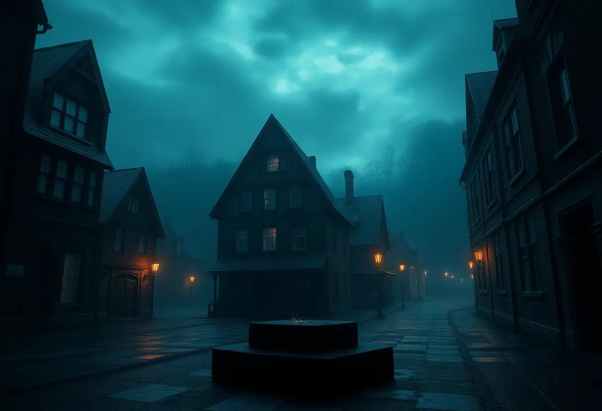 The eerie nighttime town setting that traps you in close dark alleys and lights