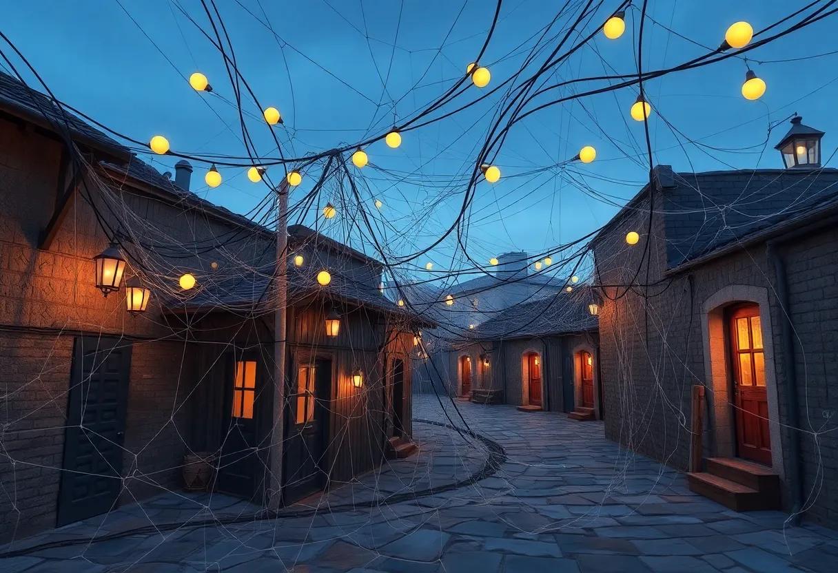 A tangled city that breathes at dusk with lanterns,alleys,and hidden doors