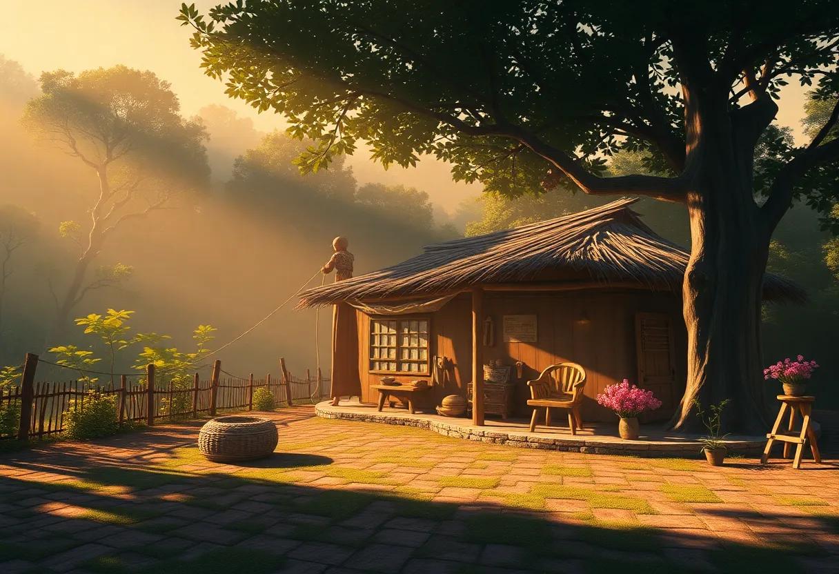 Morning in Timbi's village with⁣ warm light and small ⁤everyday‍ wonders