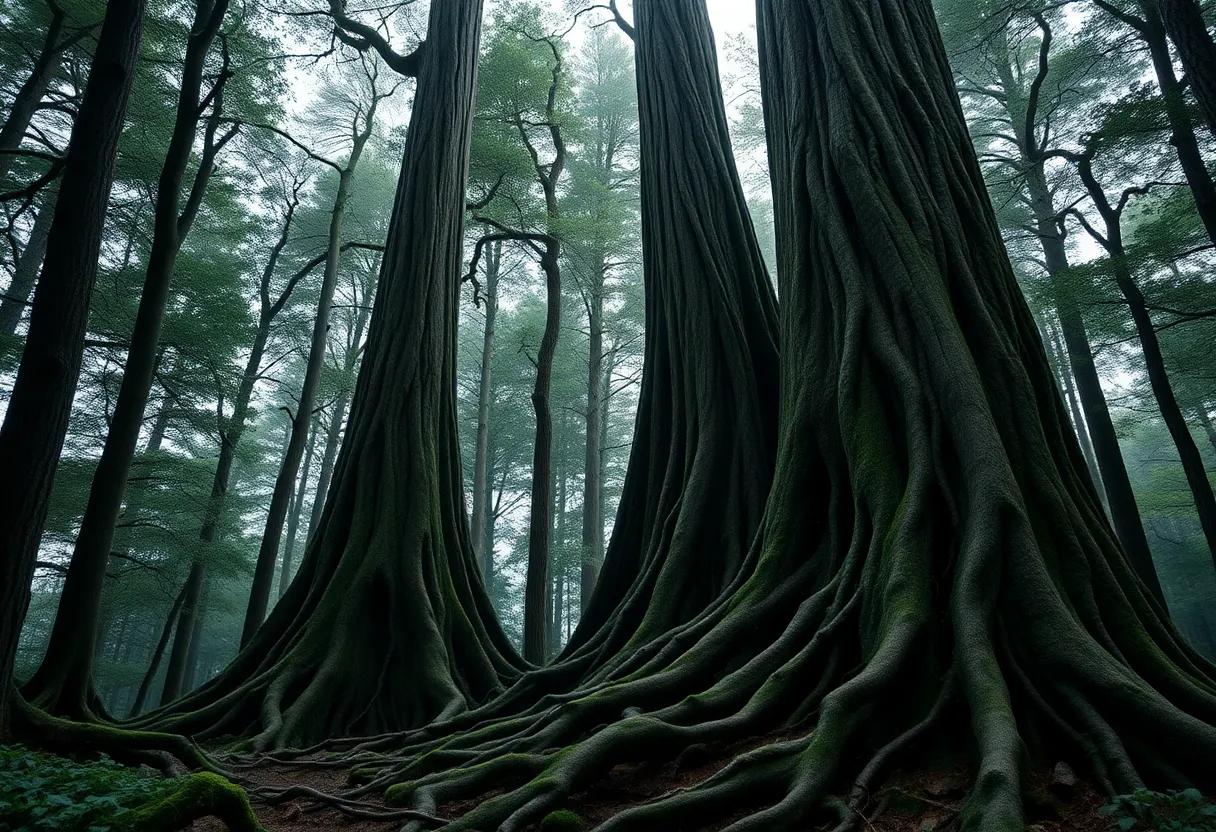 Towering trees and slow moving roots where ancient Ents stir the sleeping forest
