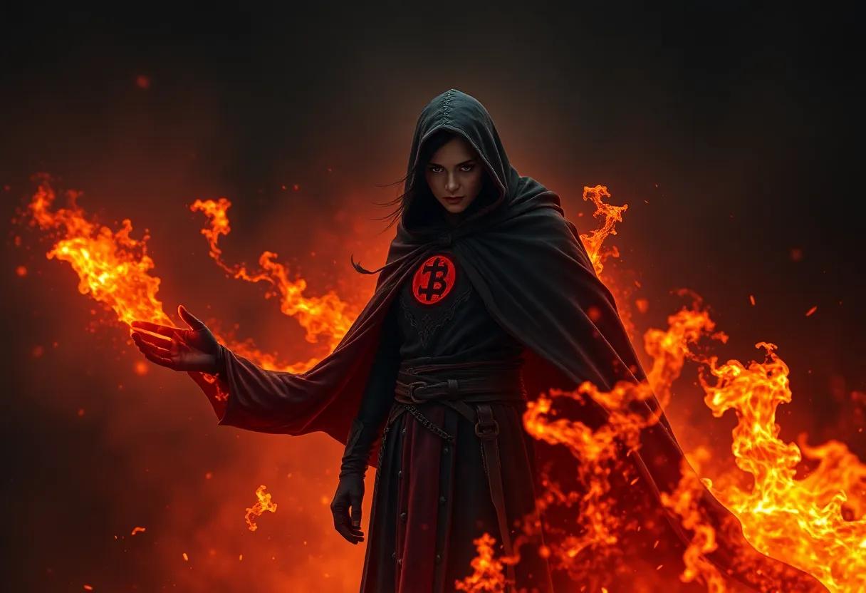 main protagonist‍ portrayed standing in ember light torn cloak and determined expression