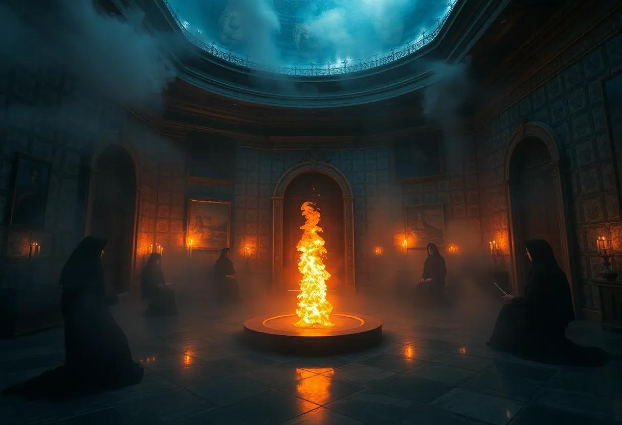 Power struggles between witches visualized in⁢ smoky council rooms and cracked mirrors